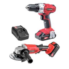 SET BUŠILICA AKU ODVIJAČ 18V + BRUSILICA KUTNA AKU 115 mm 18V, 2 BATERIJE (1,5Ah, 3,0Ah) PTQ026