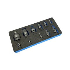 REDUCIR I ZGLOBNI PRODUŽETAK NASADNIH KLJUČEVA GARNITURA 11-DIJELNA M3/8"-1/4"Ž, M1/4"-3/8"Ž, M1/2-3