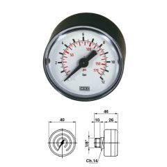 MANOMETAR FI.40 mm 1-12 BARA 1/8" ZA FILTER HIDRAULIKE S KUĆIŠTEM
