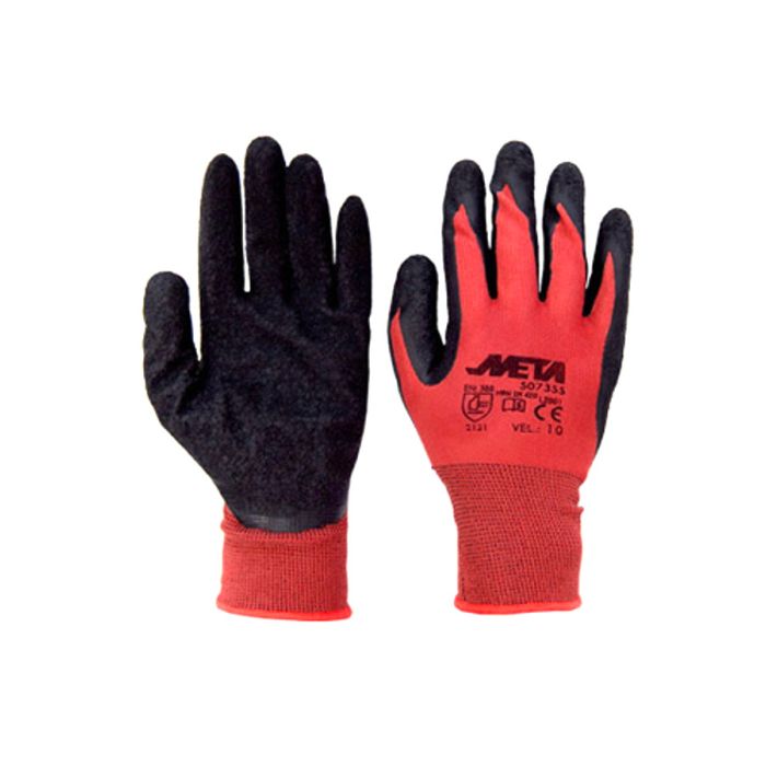 RUKAVICE NAJLON/LATEX CRVENE VEL.9 META