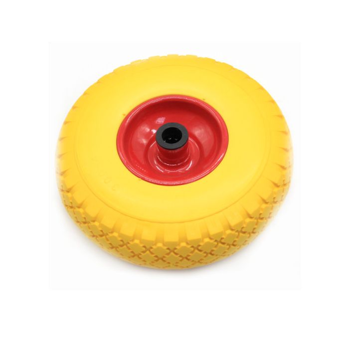 KOTAČ ZA RUDLE 3.00X4 (263X73) MAX. 80KG PUNA GUMA PU-ŽUTA FE FELGA S LEŽAJEM FI-20mm L-75