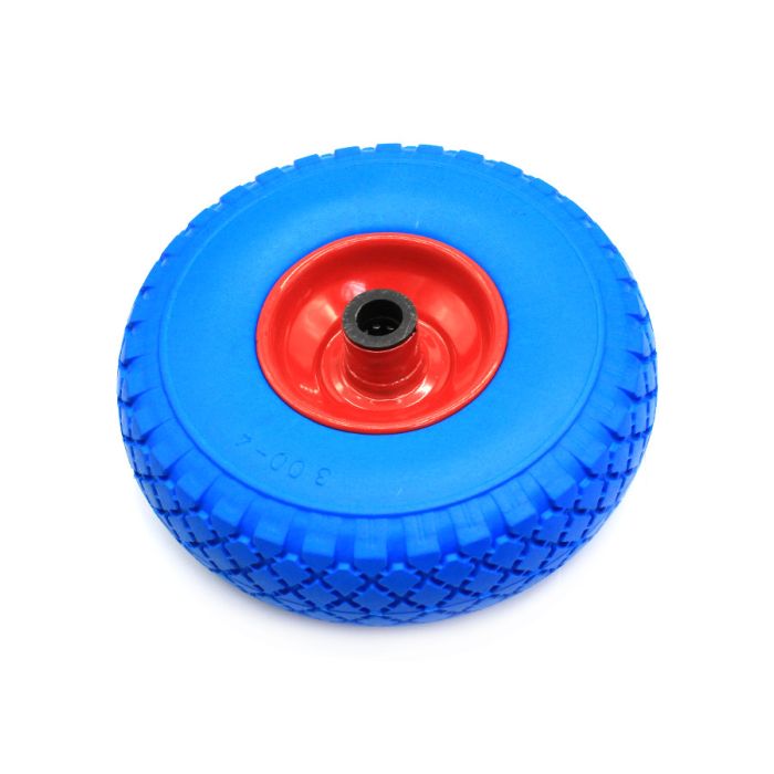 KOTAČ ZA RUDLE 3.00X4 (263X73) MAX. 80KG PUNA GUMA PU-PLAVA FE FELGA S LEŽAJEM FI-20mm L-75