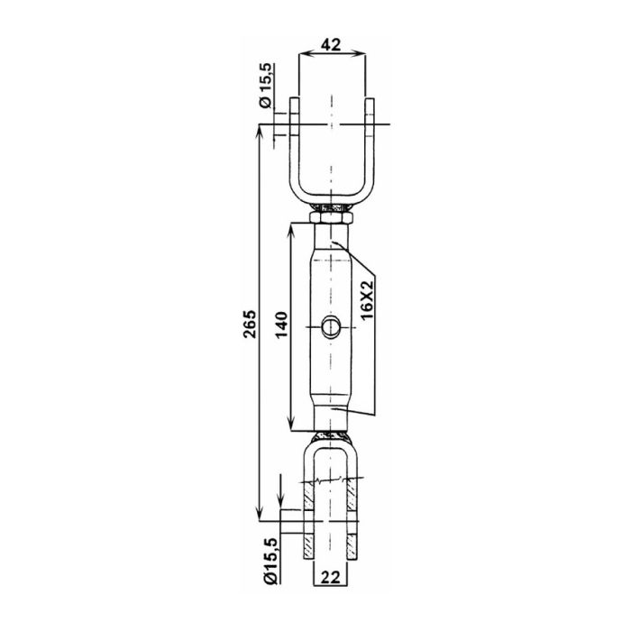 POLUGA REGULACIONA S UŠICAMA 22/42mm L-265mm 16X2,2 KUBOTA