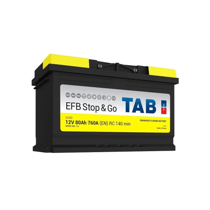 AKUMULATOR STOP&GO 80Ah D+TOPLA TAB EFB ŽUTI IZLAZNA STRUJA EN 760A JAMSTVO 24 MJESECA 10g