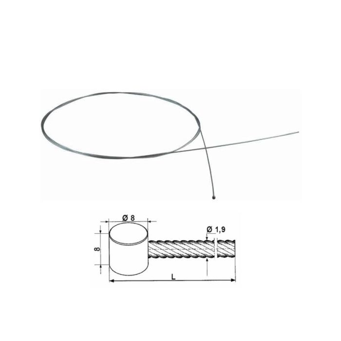 SAJLA 1,9X2500mm SA CILINDRIČNOM BOBICOM (VODORAVNO) 8X8MM ZA RUČKE KVAČILA
