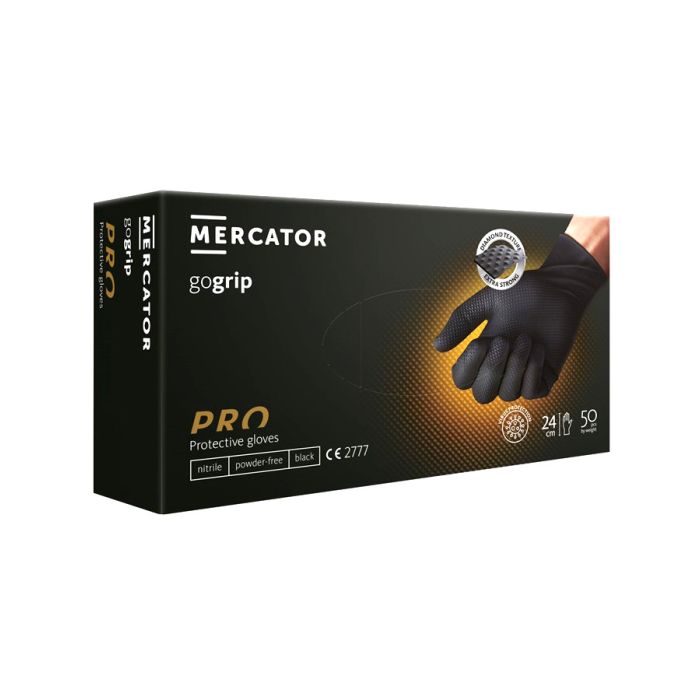 RUKAVICE JEDNOKRATNE MERCATOR GOGRIP PRO CRNE BEZ PUDERA VEL. XL 50/1